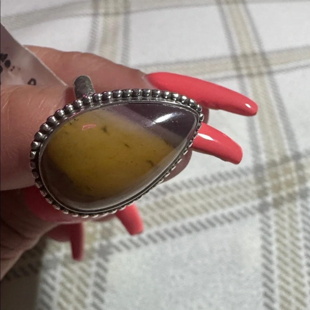 Sterling Silver Mookaite Jasper Teardrop Ring Statement Boho Gem Size 8